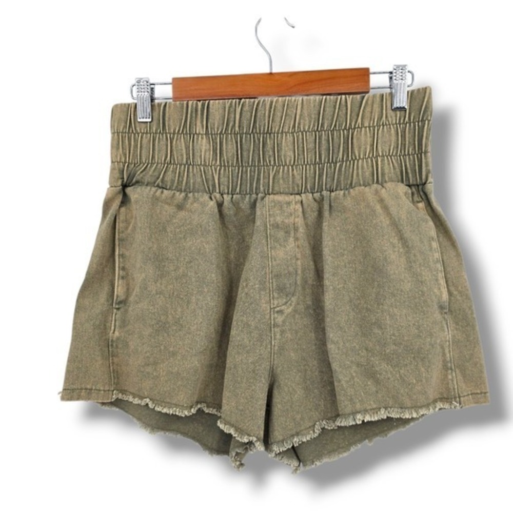 New In Distressed Denim Shorts High Waist Frayed Hem‎ Casual Olive Green S